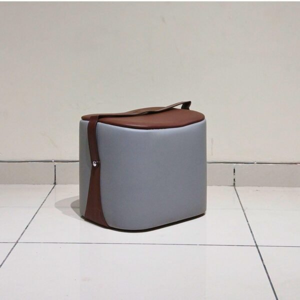 Leatherette Pouffe Stool – Multipurpose Ottoman & Footrest for Home & Office (Light Purple & Brown)