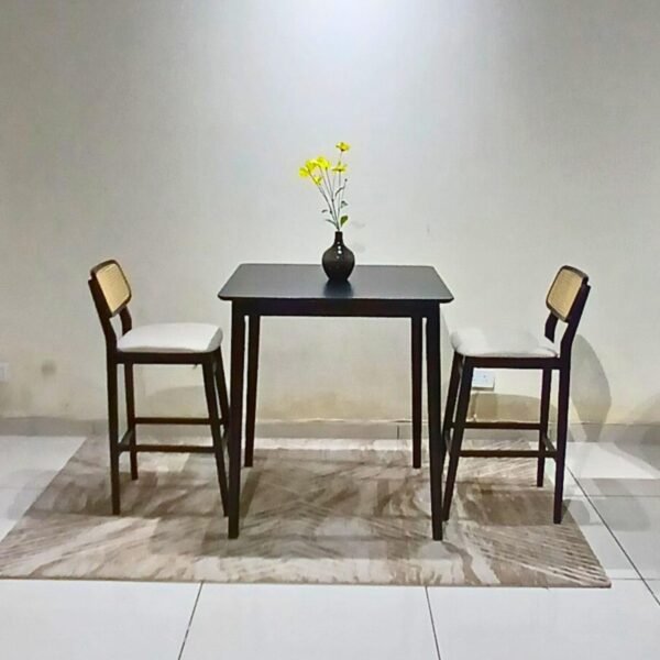 Solid Wood High Bar Table – 2 & 4 Seater, Black Finish for Kitchen & Dining