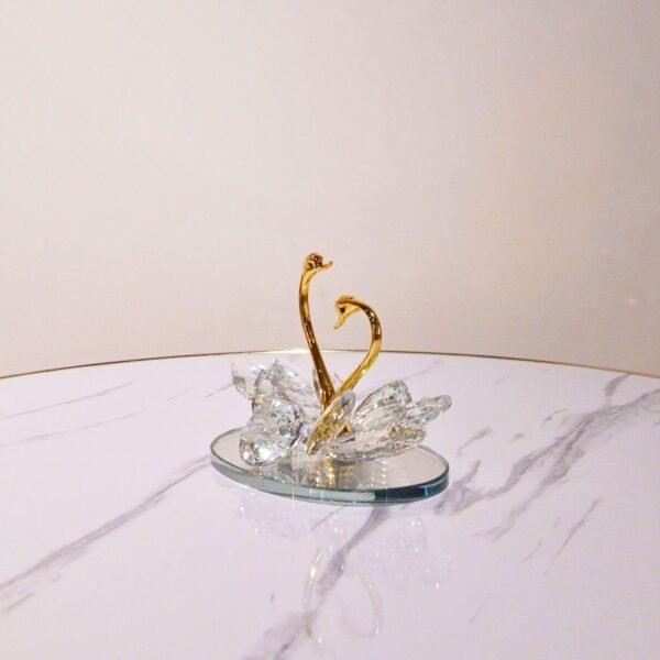 Crystal Swan Pair Showpiece – Glass Decor for Home, Car & Gifting (Golden Neck Swan)