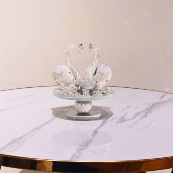 Crystal Swan Pair Showpiece – Glass Decor for Home, Car & Gifting (Revolving Clear Swan)