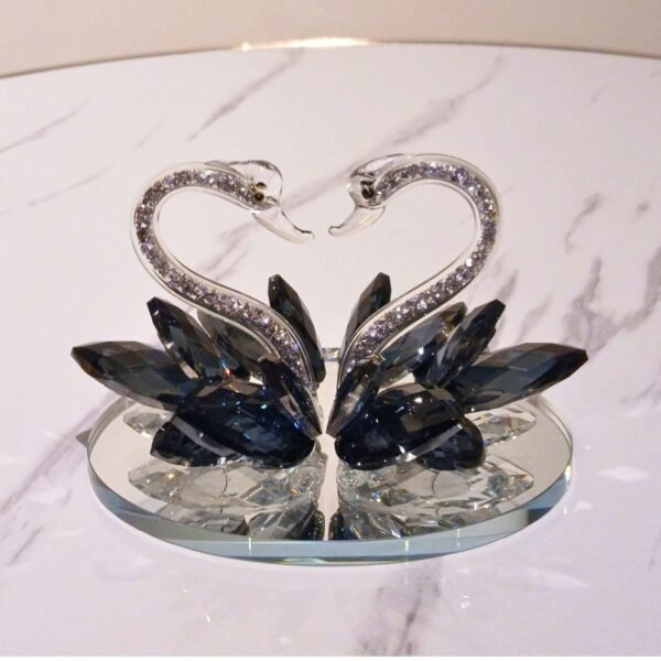Crystal Swan Pair Showpiece – Glass Decor for Home, Car & Gifting (Black Swan)