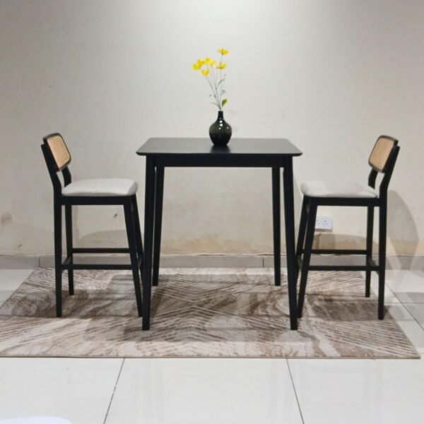 Solid Wood High Bar Table – 2 & 4 Seater, Black Finish for Kitchen & Dining