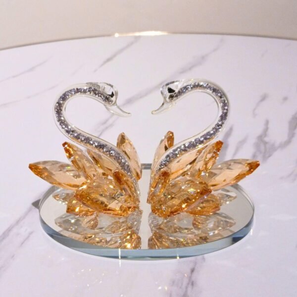 Crystal Swan Pair Showpiece – Glass Decor for Home, Car & Gifting (Yellow Swan)