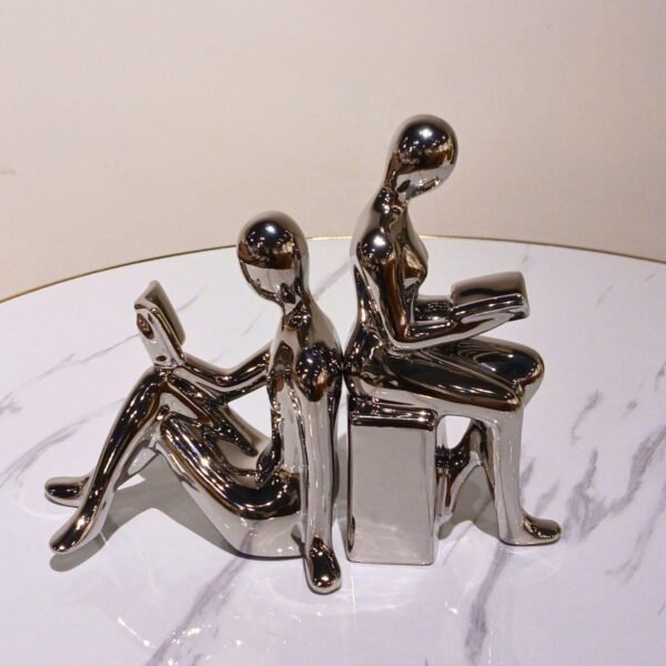Silver Love Reading Figurine – Abstract Decor for Home, Office & Book Lovers