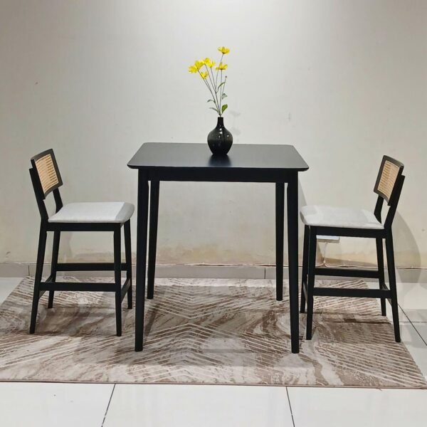 Solid Wood High Bar Table – 2 & 4 Seater, Black Finish for Kitchen & Dining
