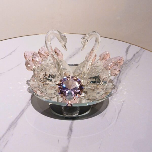 Crystal Swan Pair Showpiece – Glass Decor for Home, Car & Gifting (Revolving Pink Swan)