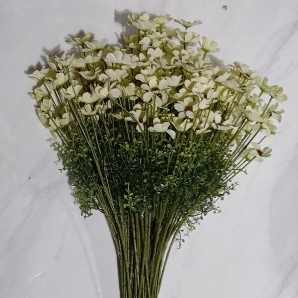 Artificial White Flower Stick – 5 Pc for Home, Wedding & Table Décor (Vase Not Included)