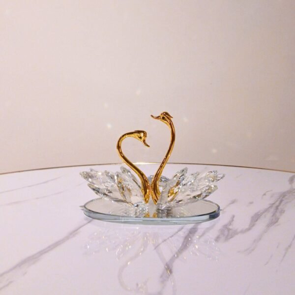 Crystal Swan Pair Showpiece – Glass Decor for Home, Car & Gifting (Golden Neck Swan)
