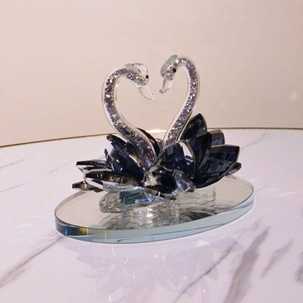 Crystal Swan Pair Showpiece – Glass Decor for Home, Car & Gifting (Black Swan)