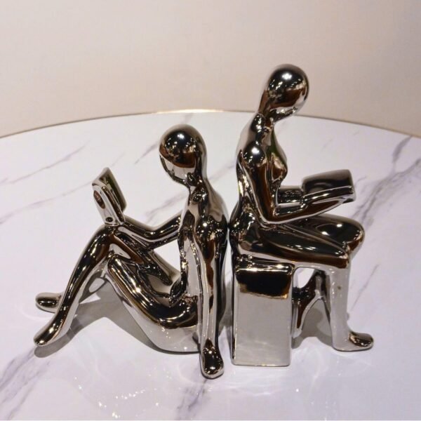 Silver Love Reading Figurine – Abstract Decor for Home, Office & Book Lovers