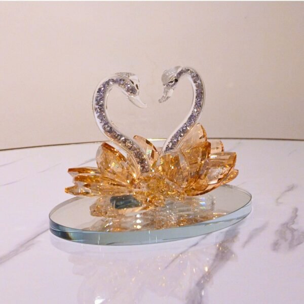 Crystal Swan Pair Showpiece – Glass Decor for Home, Car & Gifting (Yellow Swan)
