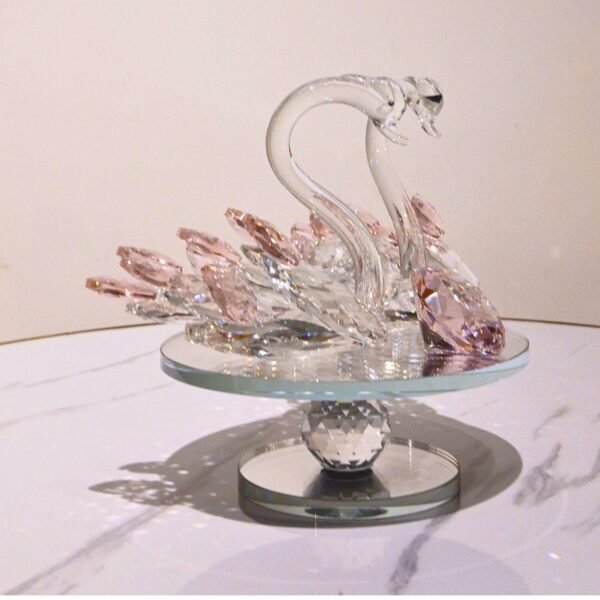 Crystal Swan Pair Showpiece – Glass Decor for Home, Car & Gifting (Revolving Pink Swan)