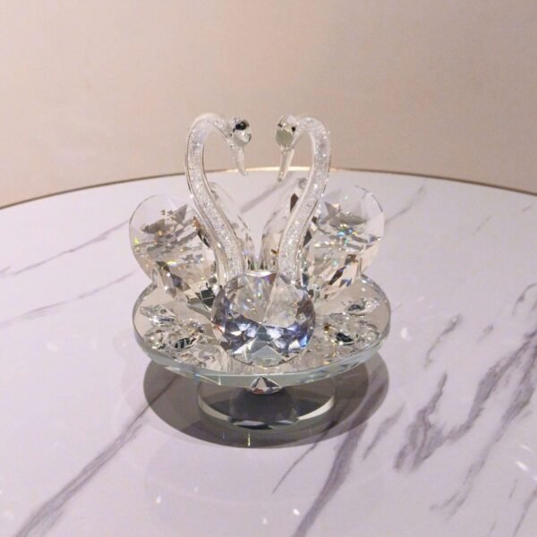 Crystal Swan Pair Showpiece – Glass Decor for Home, Car & Gifting (Revolving Clear Swan)