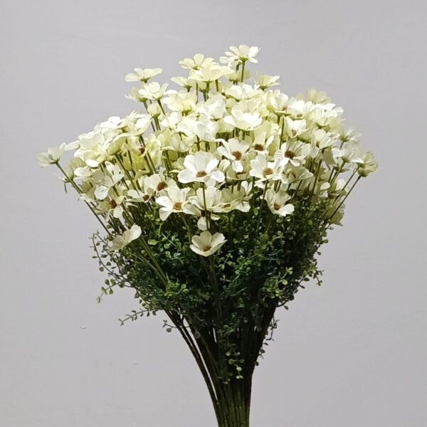 Artificial White Flower Stick – 5 Pc for Home, Wedding & Table Décor (Vase Not Included)