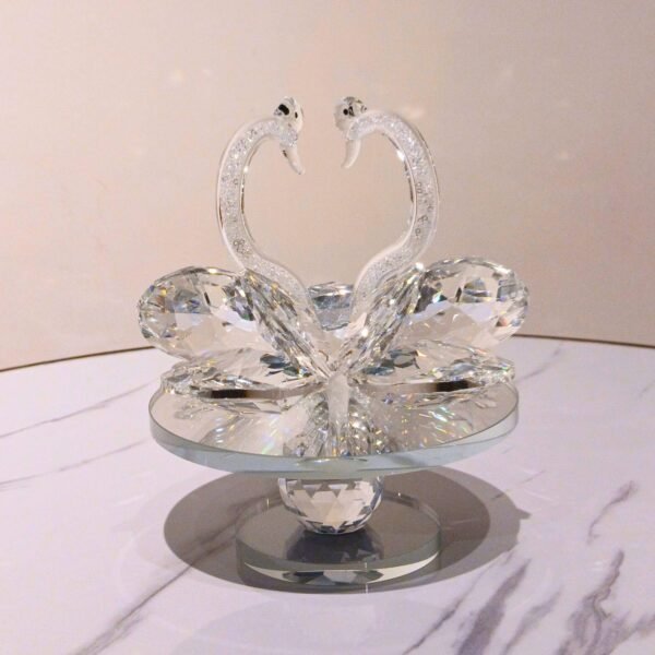 Crystal Swan Pair Showpiece – Glass Decor for Home, Car & Gifting (Revolving Clear Swan)