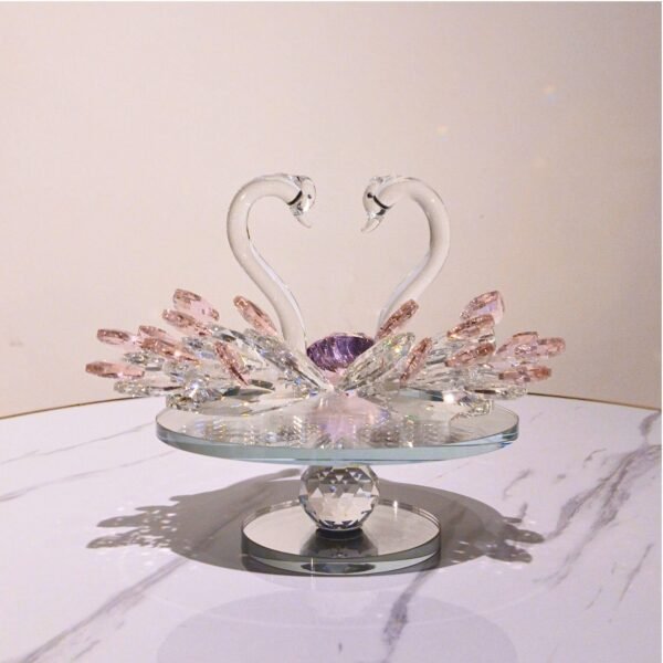 Crystal Swan Pair Showpiece – Glass Decor for Home, Car & Gifting (Revolving Pink Swan)
