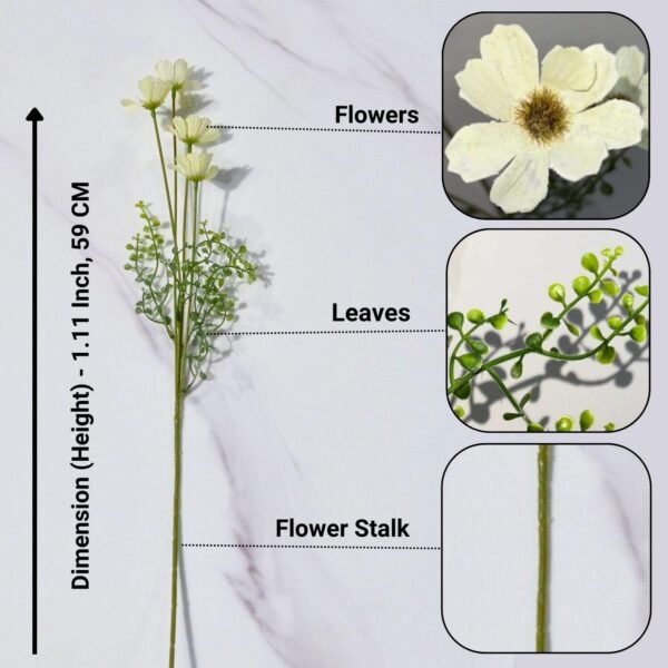 Artificial White Flower Stick – 5 Pc for Home, Wedding & Table Décor (Vase Not Included)