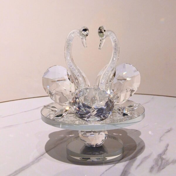 Crystal Swan Pair Showpiece – Glass Decor for Home, Car & Gifting (Revolving Clear Swan)