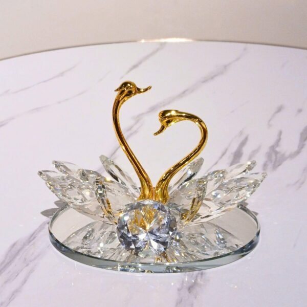Crystal Swan Pair Showpiece – Glass Decor for Home, Car & Gifting (Golden Neck Swan)