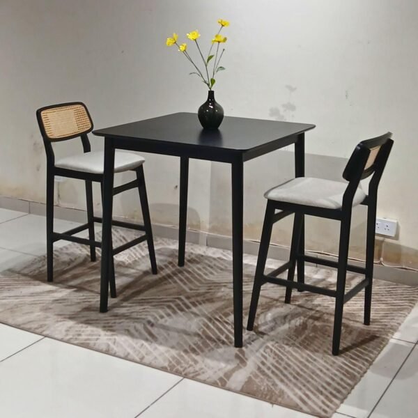 Solid Wood High Bar Table – 2 & 4 Seater, Black Finish for Kitchen & Dining