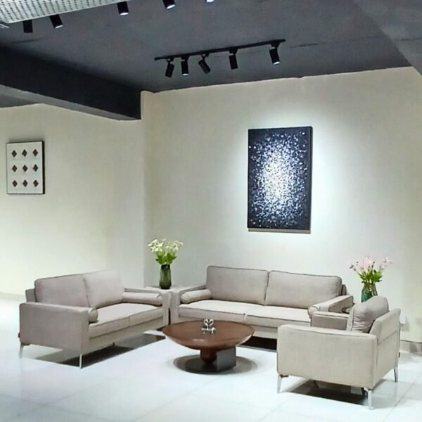 Modern Knock Down Fabric Sofa Set – 3+2+1 Seater for Living Room (Off White)