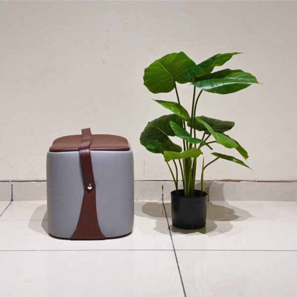 Leatherette Pouffe Stool – Multipurpose Ottoman & Footrest for Home & Office (Light Purple & Brown)