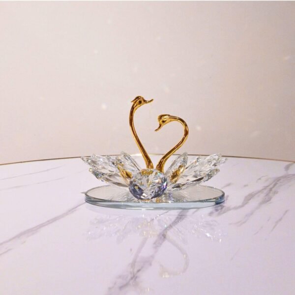 Crystal Swan Pair Showpiece – Glass Decor for Home, Car & Gifting (Golden Neck Swan)