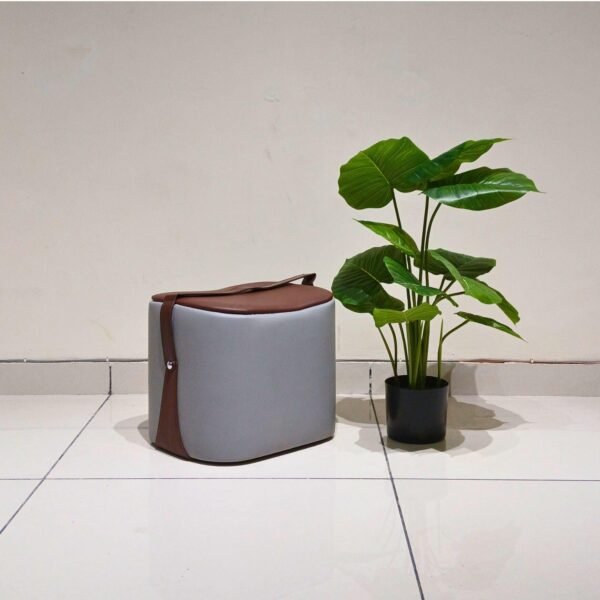 Leatherette Pouffe Stool – Multipurpose Ottoman & Footrest for Home & Office (Light Purple & Brown)