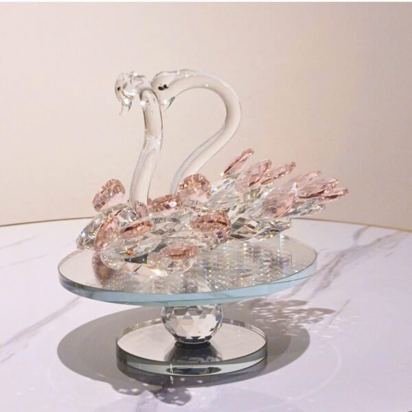 Crystal Swan Pair Showpiece – Glass Decor for Home, Car & Gifting (Revolving Pink Swan)