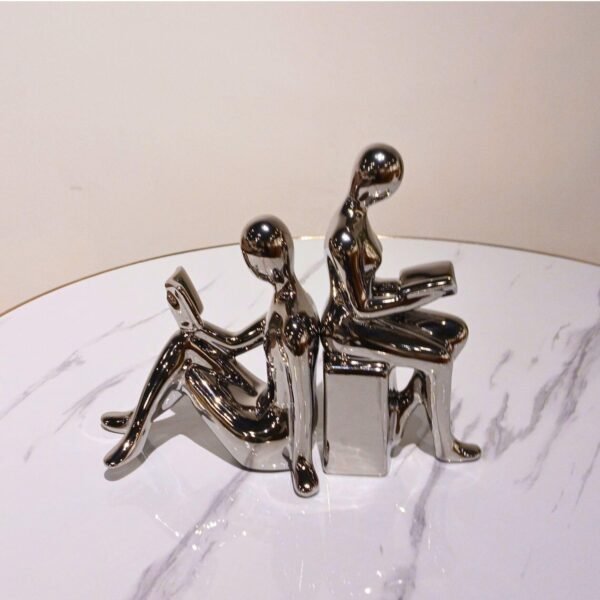 Silver Love Reading Figurine – Abstract Decor for Home, Office & Book Lovers