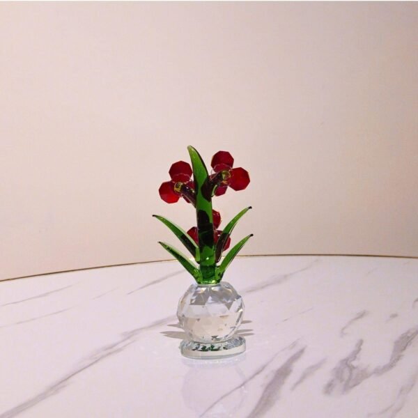 Crystal Flower Pot Showpiece – Glass Decor for Home, Car & Gifting