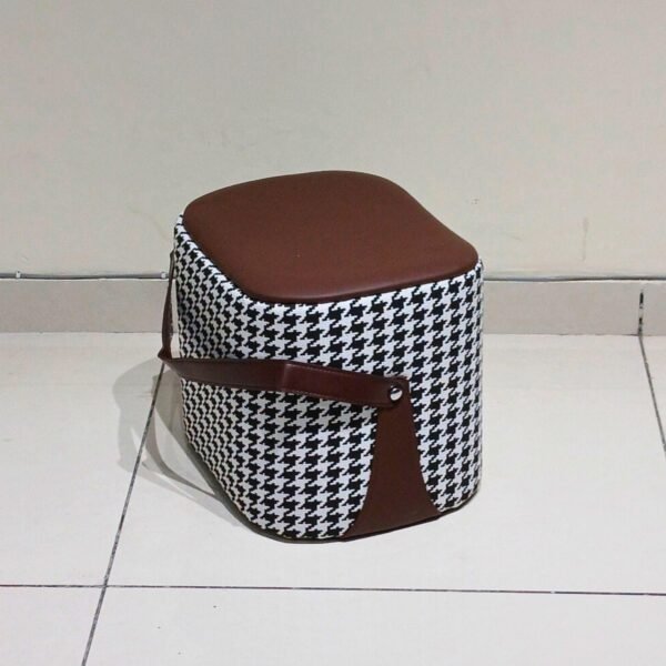 Leatherette Pouffe Stool – Soft Ottoman & Footrest for Living Room, Office & Entryway (Check Fabric, Brown)