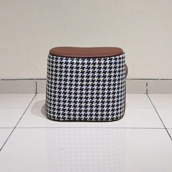Leatherette Pouffe Stool – Soft Ottoman & Footrest for Living Room, Office & Entryway (Check Fabric, Brown)