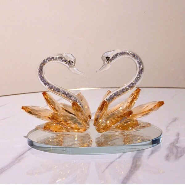 Crystal Swan Pair Showpiece – Glass Decor for Home, Car & Gifting (Yellow Swan)